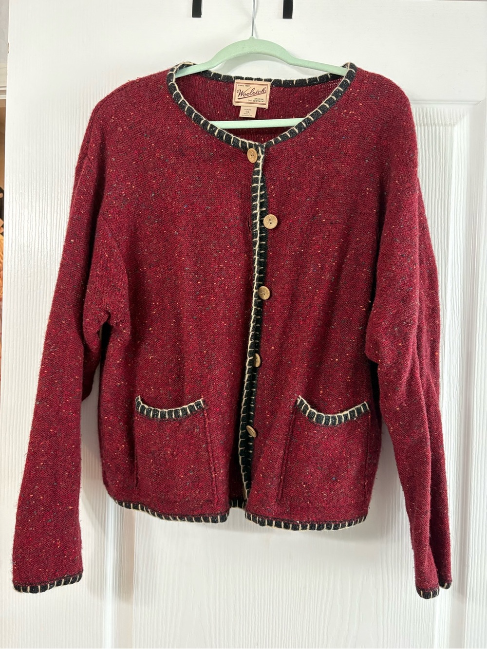 Woolrich Red Button Cardigan with Contrast Trim